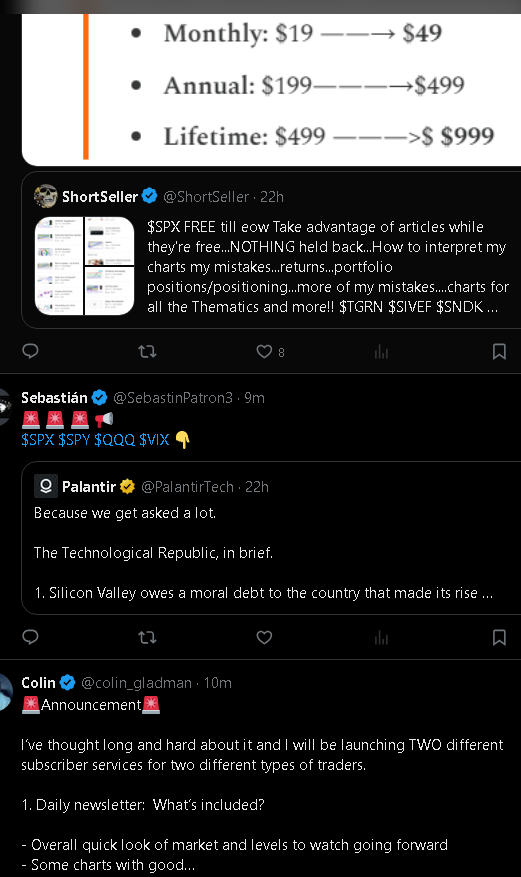 shibbytrade's tweet image. Not trying to be a hater to these specific individuals as I believe they are decent. BUT look at what x look like on sunday. hard to base your investment decisions on people who spend their sundays coming up with ways to make money off you, they r buying shares/options with ur $