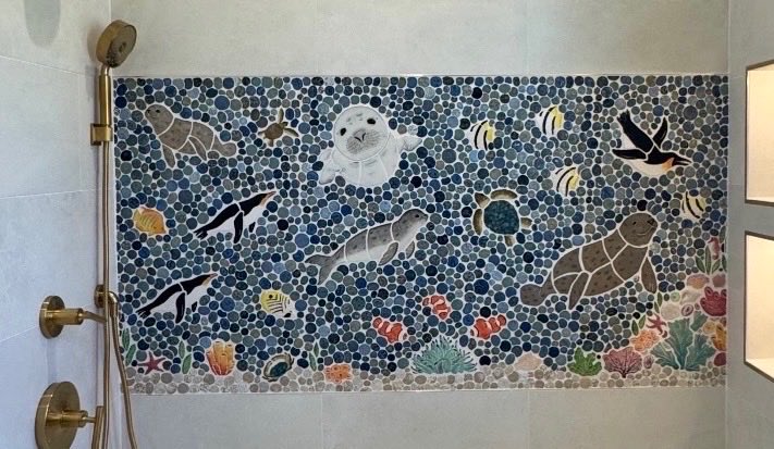custom_mosiac's tweet photo. 🐢🐬 Customer Review: 🐬🐢

“I loved working with Connie to create two beautiful mosaics for my clients’ bathrooms. We collaborated with changes and additions untold the mosaic was perfect. Connie is so creative. Her designs have so many small details that make her work unique. https://t.co/CdFoMcLhZ3