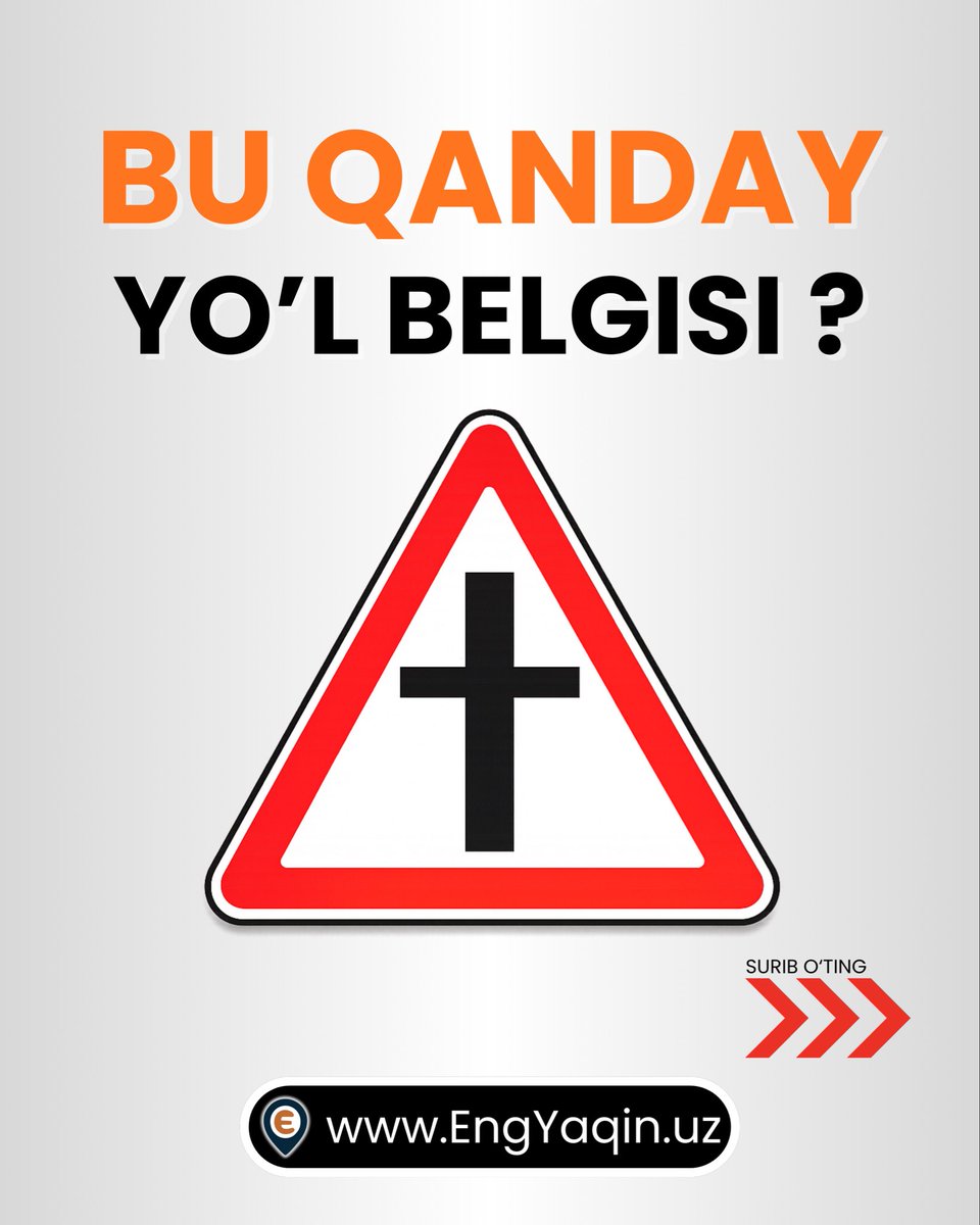 Engyaqin_uz's tweet photo. Eng Yaqin 🇺🇿 BU QANDAY YO’L BELGISI ? IKKINCHI DARAJAL YO’L BILAN KESISHISH. #engyaqin #evakuator #uzbekistan #avtomobil #авто https://t.co/YRocQAiaHX https://t.co/ze18rpJZHn O’zbekiston Toshkent https://t.co/RuXBcze8Mm