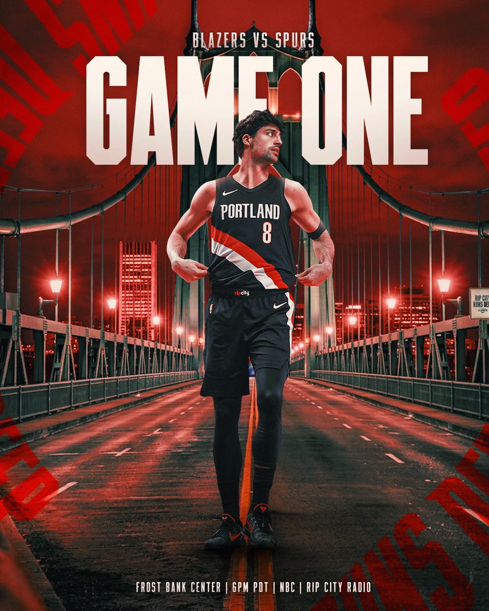 trailblazers's tweet image. GAME 1️⃣. TONIGHT. 

🏀 #RipCity vs @spurs 
🏟️ @FrostBankCenter 
🕔 6:00PM PDT
📺 NBC // Peacock // Rip City Radio 620