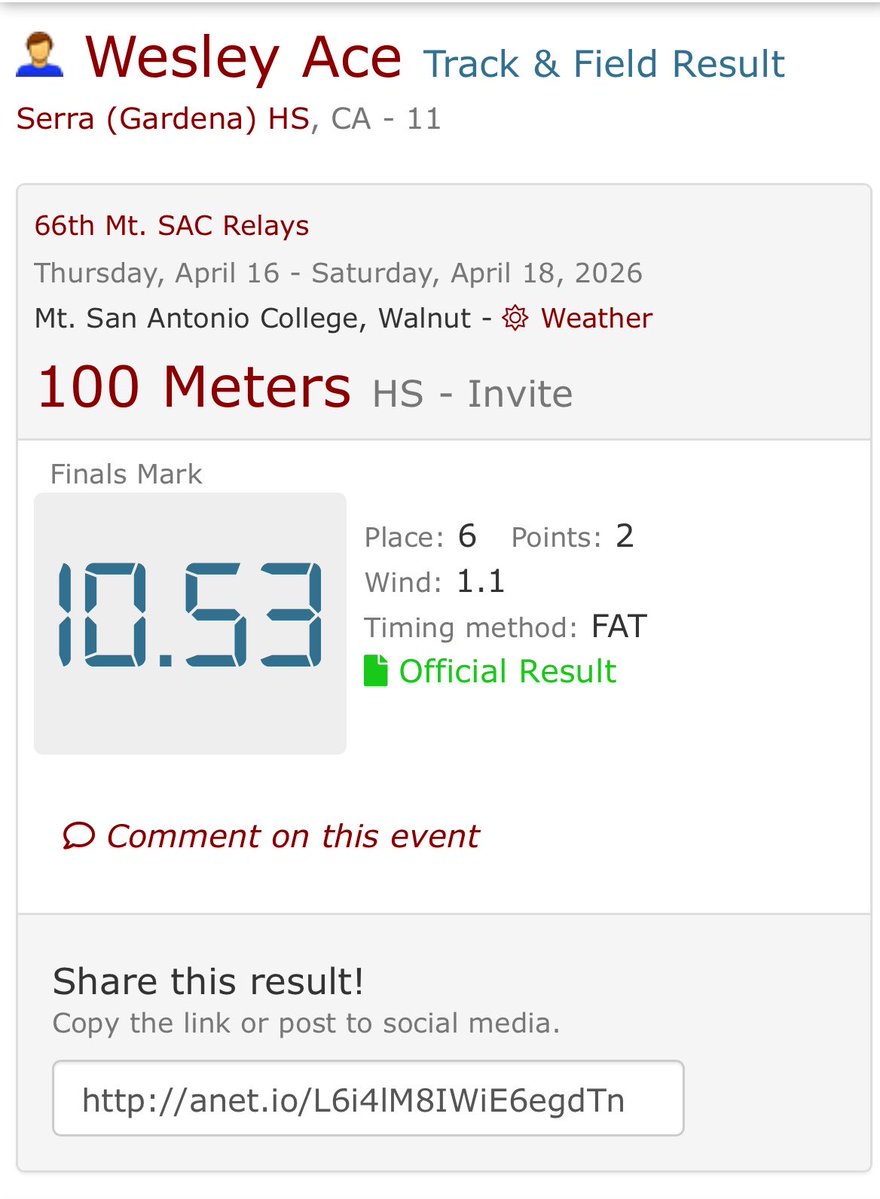 ace__wesley's tweet image. Great race against great competition yesterday! Whole heat top 15 in the state!!! WIND LEGAL 10.53!! #8 in California (WIND LEGAL TIMES) @CoachDMinor @LMBPINKY @GregBiggins @latsondheimer @marvinpollard_6 @Serra__Football @adamgorney @BlairAngulo @recruitcoachmc