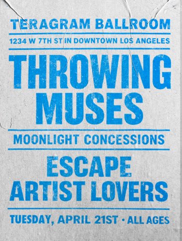 LaunchLeft's tweet photo. https://t.co/MUv0Sfhlvk
Tuesday 4/21 @escapeartlovers @throwingmuses https://t.co/o5VDPvq64Y