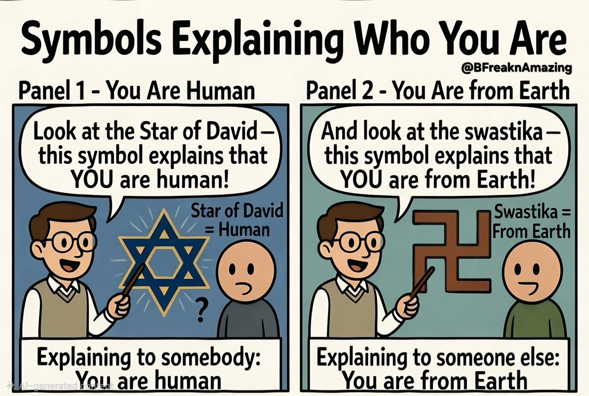 BFreaknAmazing's tweet photo. There is a misunderstanding among mankind, its often overlooked that man was created in their likeness, in their image. Where God created the divine (the Anunnaki), The divine then engineered mankind.

The star isn’t about “us vs. them.”
It’s the symbol of “I Am”—the shared divine spark in every person, every culture, every corner of the Earth—While the swastika is a symbol of earth, I would present a life-form not of earth with this symbol to explain what planet I was from.