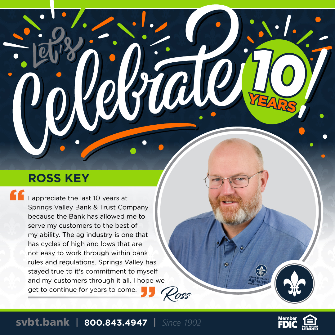 SpringsValleyBT's tweet image. #Celebrate 🎉
Please join us in congratulating Ross Key, on TEN years with Springs Valley!
#SVBT #TeamSVBT #10years

➡️ svbt.bank