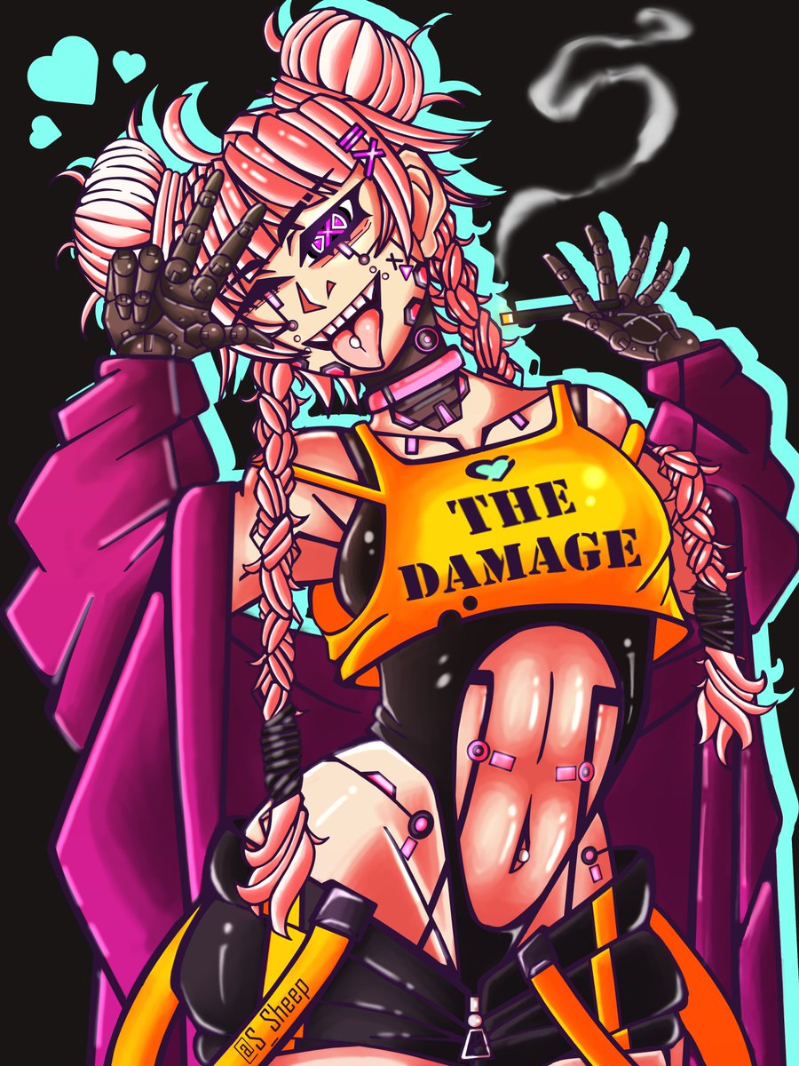 Silence__Sheep's tweet image. Here's my new cyberpunk girly pop!!! Hope you enjoyed the arts, and thank you for watching the progress.💛💙🖤  #cyberpunk #OC #illustration #digitalart