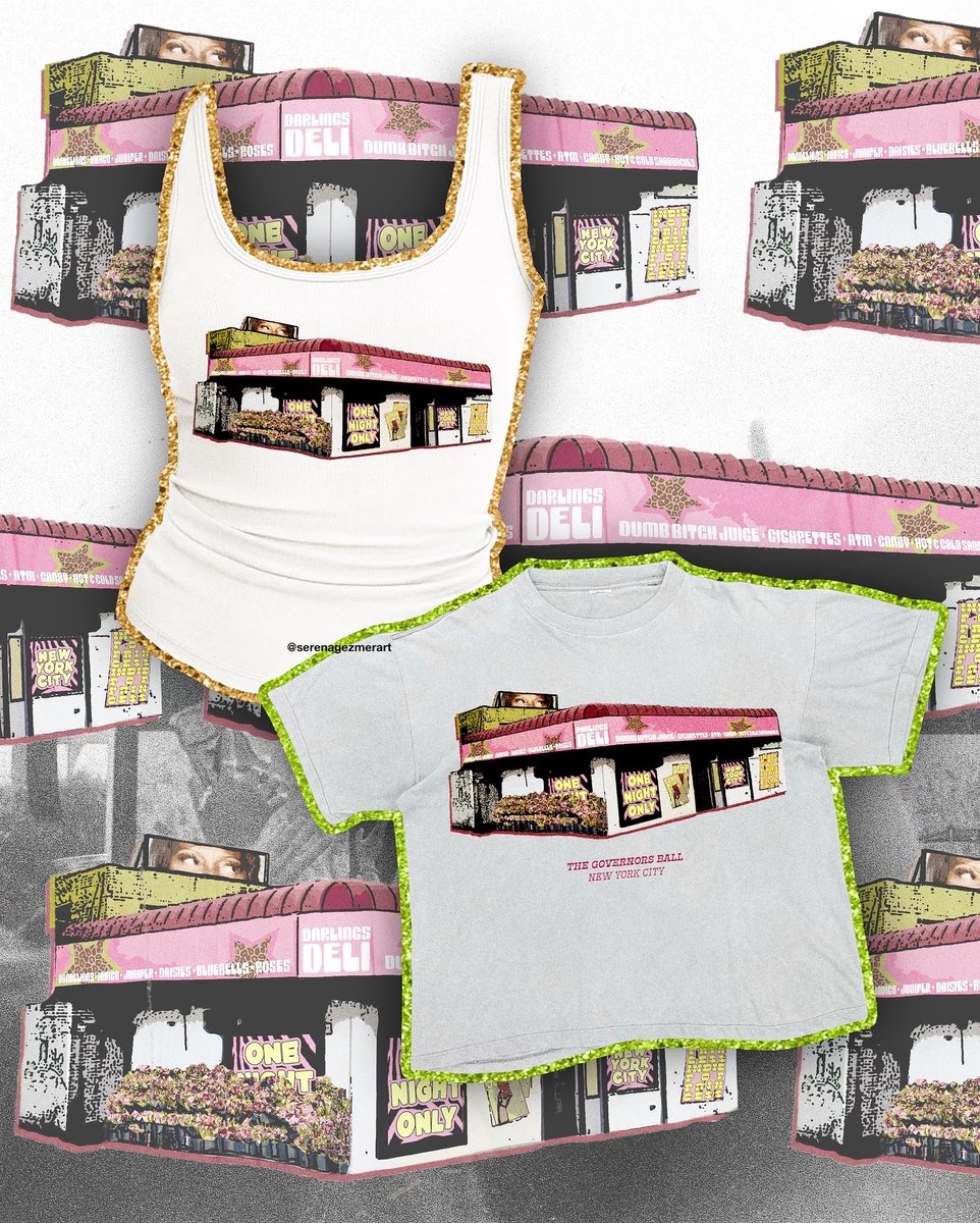 charmingdearie's tweet image. ⭐️Rachel Gov Ball merch concept⭐️
aka what I’m making to wear!!
concept is a ONO in NYC &amp;amp; using our cities fav space the bodega/deli. a special little graphic I made as a fan from nyc.
*ੈ☆
 #graphicdesign #merchdesign #merchdesigner #posterdesign #rachelchinouriri #merchconcept