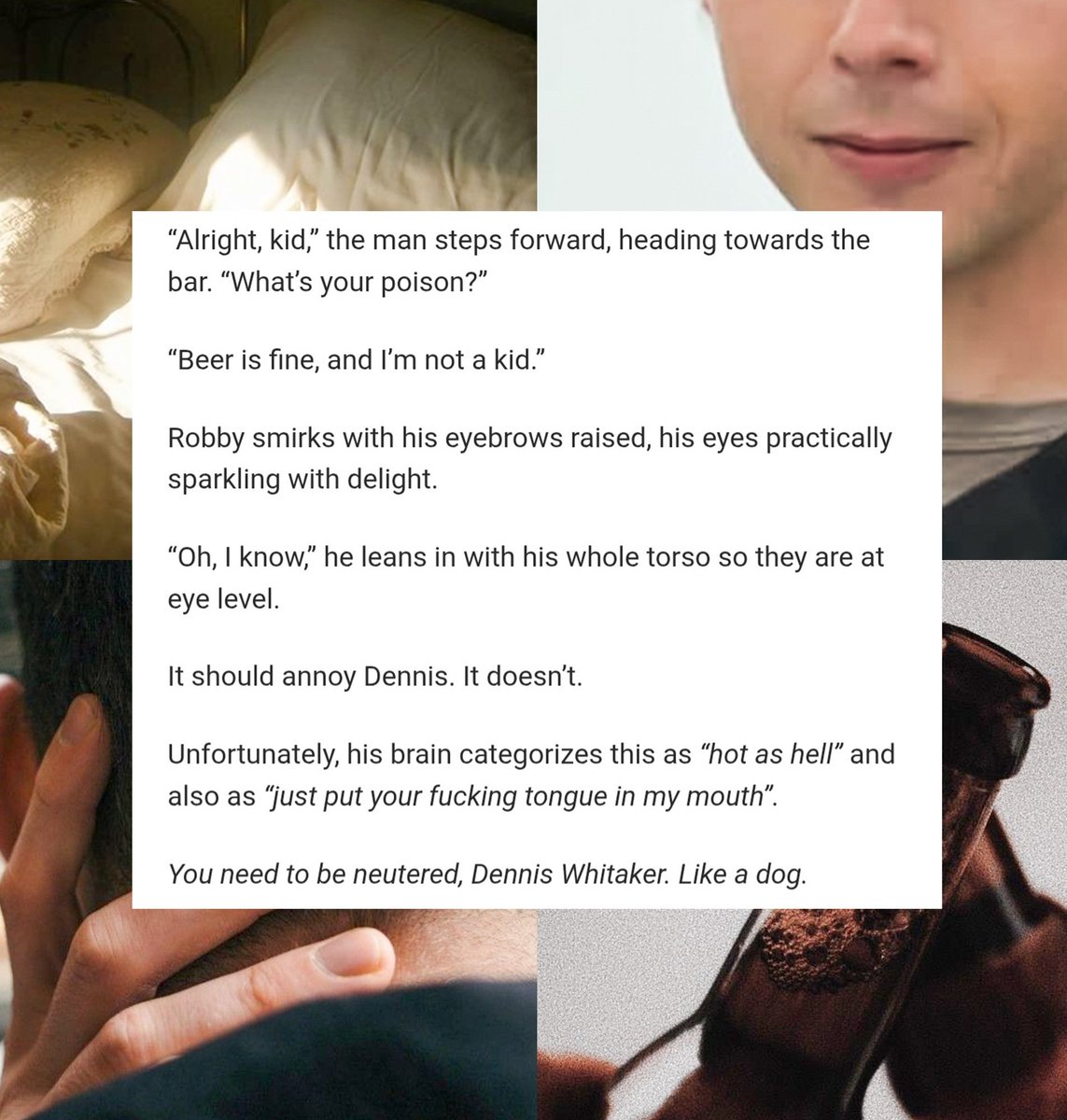 #hucklerobby  one-night stand fic:
A Chronic Condition of Accidentally Sleeping with Your Boss

Dennis and Robby meet at a bar before Dennis’s first day at PTMC. They talk, they flirt, they hook up. They have no idea they'll meet at work tomorrow.

archiveofourown.org/works/83407956

#pitt