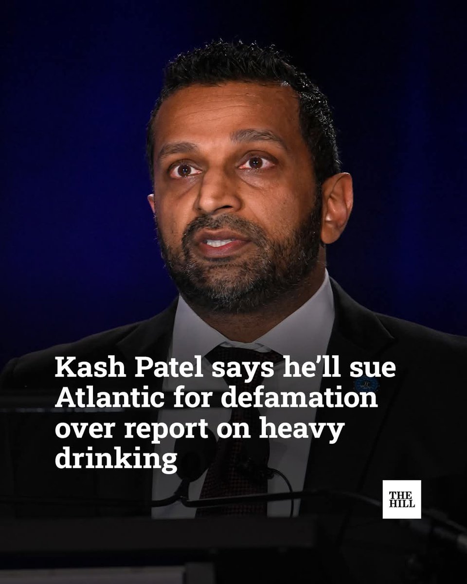 moneyfirstralph's tweet image. FBI Director #KashPatel said that he will sue #TheAtlantic for defamation after the magazine published a story detailing his alleged drinking habits and absences from the bureau... #FBI 🤣 thehill.com/homenews/admin…