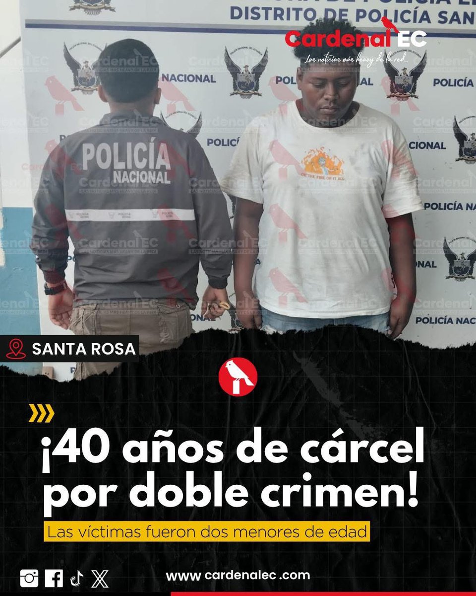 CardenalECU's tweet image. 40 años de cárcel por el asesinato de dos adolescentes en #SantaRosa. Ocurrió en marzo de 2025, cuando un grupo de menores fueron atacados por sujetos armados llegaron en un vehículo. En esa balacera murieron Frank Córdova Lucas, de 16 años, y Zeiden Fernández Reyes, de 14.