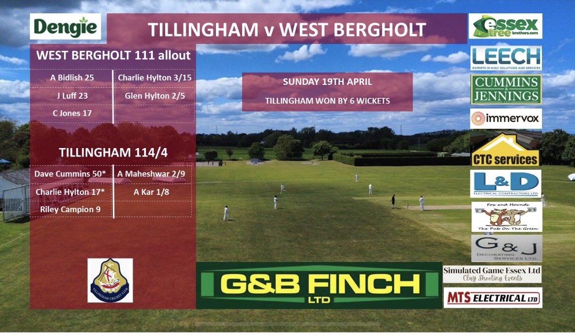 TillinghamCC's tweet photo. First win of the Sunday season today at Vicarage Lane https://t.co/21GWVppb4e
