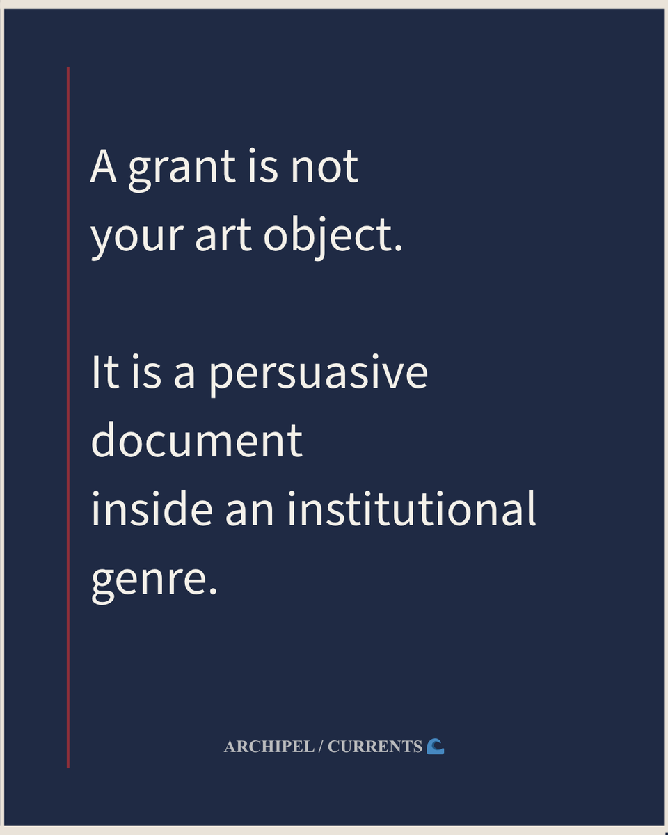 carawaterfall's tweet photo. A grant application isn’t your art object.

It’s a persuasive document.

Different form.
Different reader.
Different stakes.

https://t.co/HfgZSj00qm

#Currents #Archipel #AmWriting https://t.co/O6Om7mnL9M