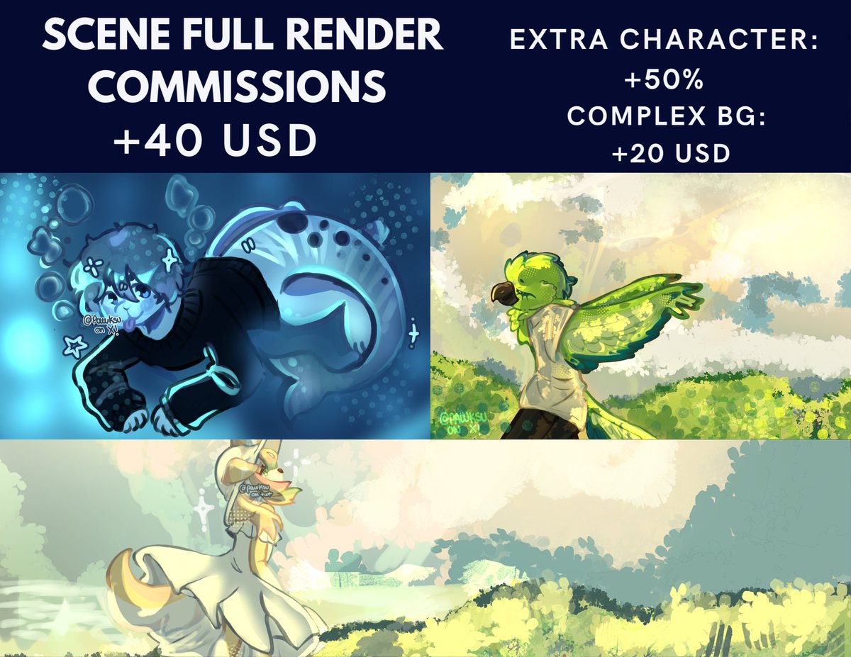 pawksu's tweet photo. hewooo, my comms are open (again) ! 🪼 

send me a dm me if you're interested, i don't bite owo  

retweets are appreciated! 

 #commission #digitalart #scene #oc #furrydigitalart #commissionsopen https://t.co/Fxv6eZ8XZy