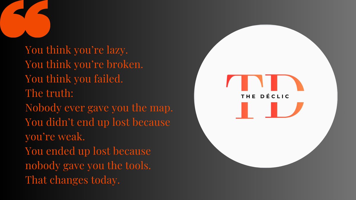 TheDeclicsm's tweet image. This is what I learned the hard way. Growing up, nobody teaches you how to think about your own life. They just expect you to follow the path. But a broken map isn’t your fault.

#personaldevelopment #mindset #direction