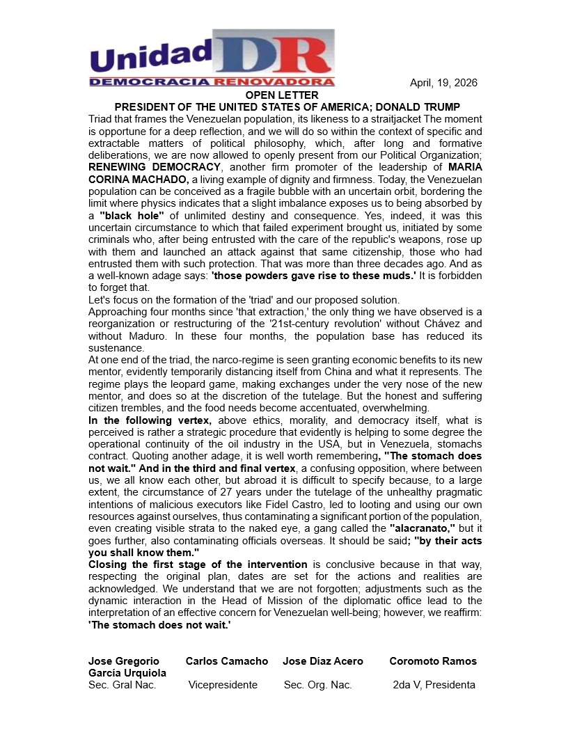 VENEZUELA LIBRE Y DEMOCRATICA
<a href="/realDonaldTrump/">Donald J. Trump</a> <a href="/MariaCorinaYA/">María Corina Machado</a> <a href="/MariacorinaMud/">Maria Corina Machado</a>