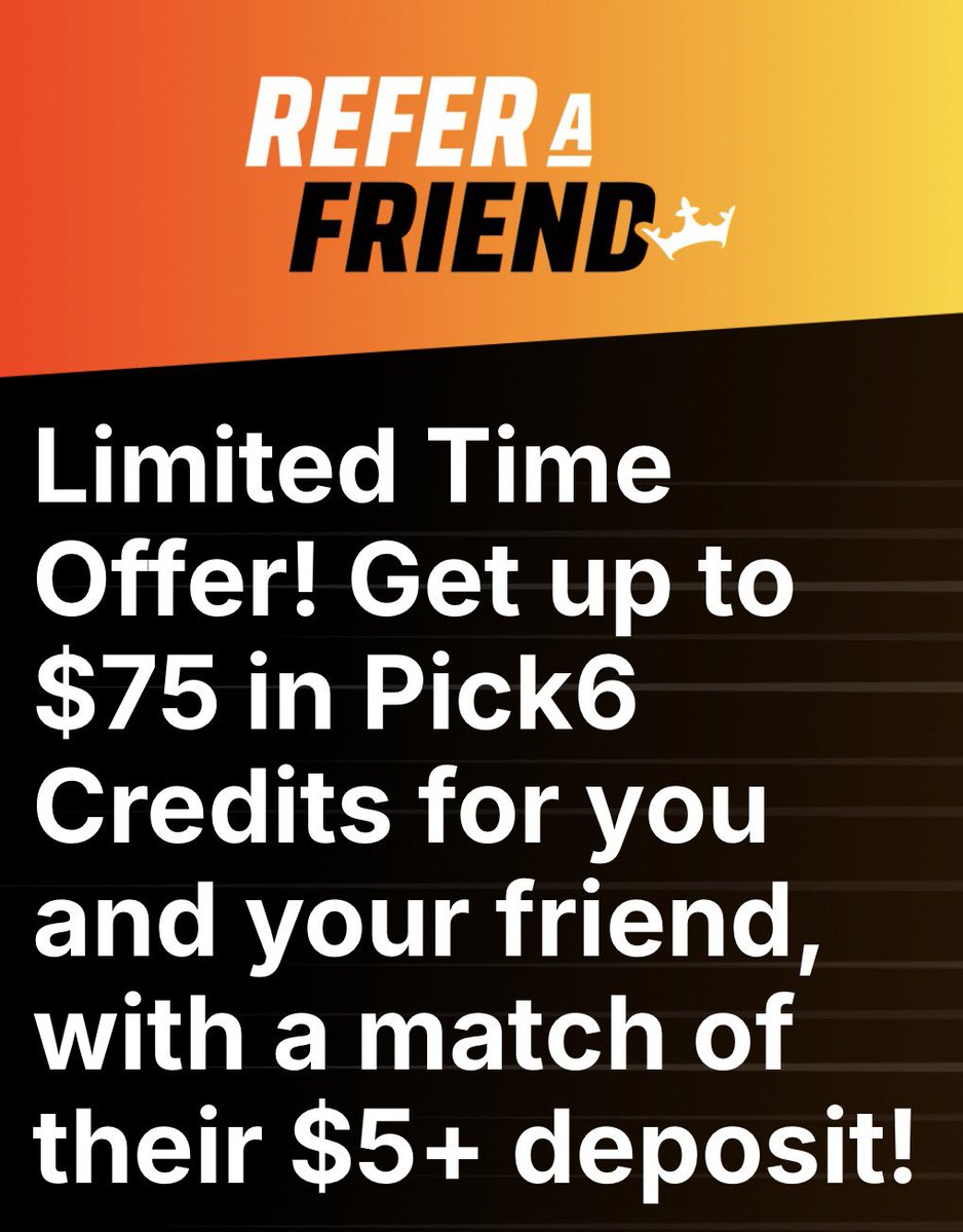 BullsBolts's tweet image. New #Pick6 players use my link below to sign up and get your deposit matched! 💵

Boosted referral bonus, someone hook me up! 😁🤝🤑

🔗 pick6.draftkings.com/r/psx/SerjioG/…

#GamblingX #GamblingTwitter #Promo #NBA #MLB #NHL