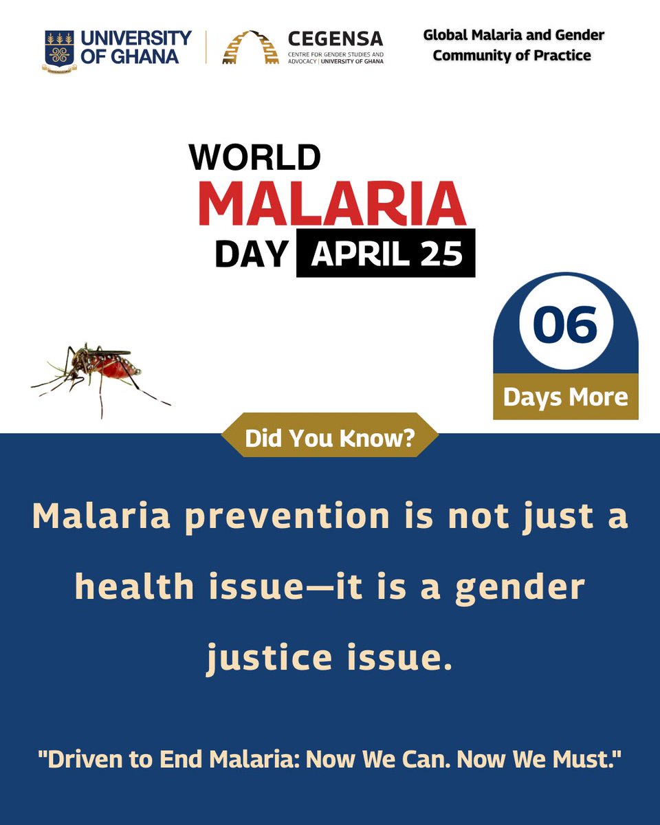 GMGCoP's tweet image. Malaria prevention isn’t just a health issue—it’s a gender justice issue.

With 6 days to #WorldMalariaDay, let’s push for equitable access and gender-responsive solutions.

Now We Can. Now We Must.

#EndMalaria #GenderEquality #HealthEquity