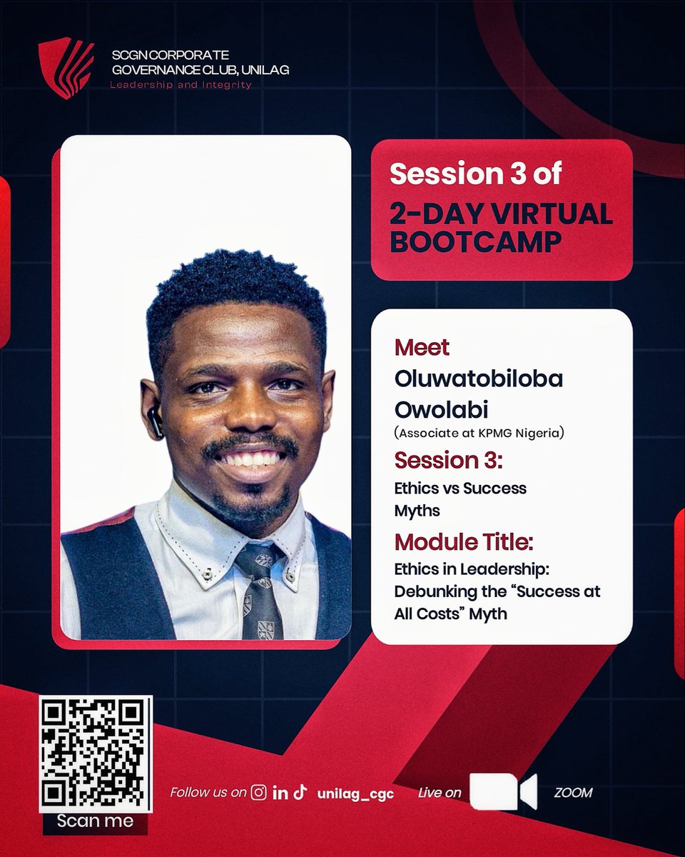 Unilag_CGC's tweet photo. Presenting the third speaker!👏

Oluwatobiloba Owolabi is a finance and governance professional currently serving as  an Associate in the Financial Services Audit practice at KPMG Nigeria, one of the world’s leading professional services firms. https://t.co/CWcX2Gxuyv