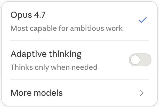 superrieu's tweet image. 👇 Review von Anthropics neuem #LLM Claude Opus 4.7 mit eher gemischten Benchmarks ist besonders interessant, weil es den Fokus auf eine in meinen Augen für User verheerende Fehlentscheidung richtet: Adaptive Thinking. 1/10