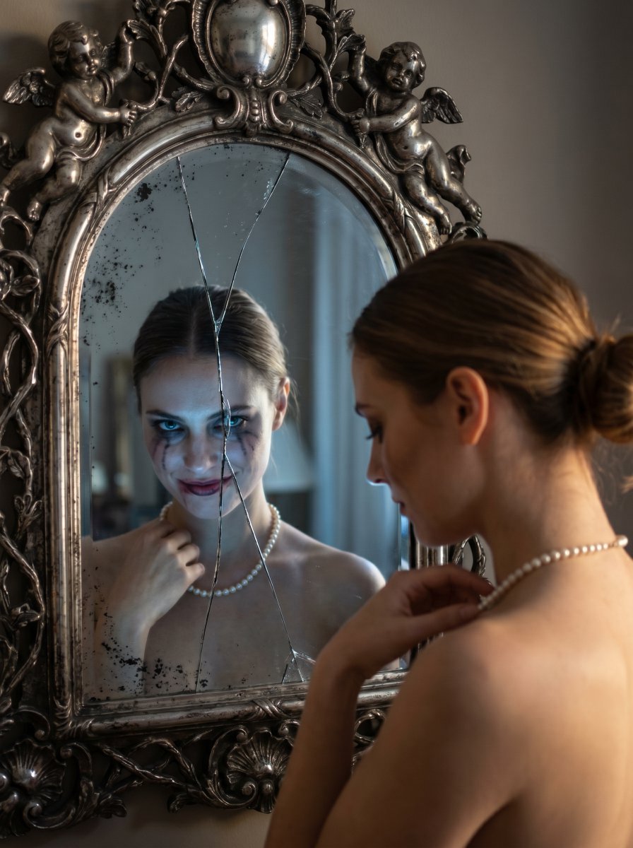 Julcrypt's tweet photo. THE DUALITY
She’s the prayer you whisper. Her reflection is the sin you hide.

THE ANOMALY
The glass didn't break by accident. It couldn't contain both of them anymore.

THE TRUTH
You think you’re looking at her. She knows she’s looking at you. https://t.co/k7L2x8NXjq