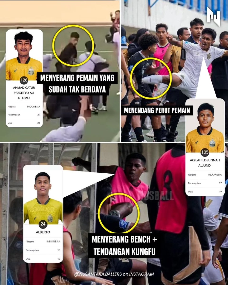 At least three Bhayangkara FC U20 players, Alberto, Catur, and Aqilah, were involved in a violent incident with Dewa United U20 players Rakha and Ridwan.

Completely unacceptable conduct. ❌