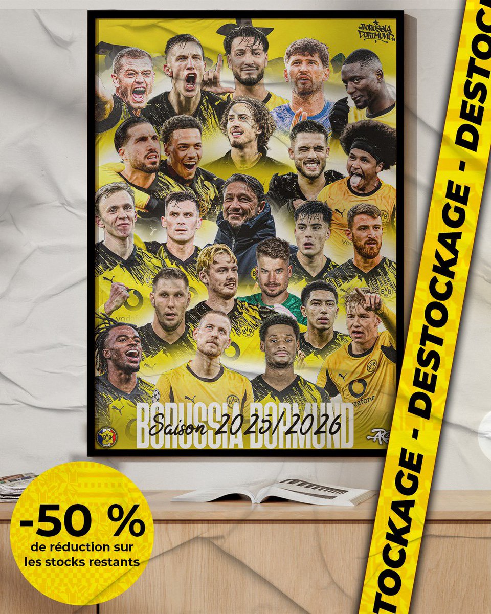 FranceBvb's tweet photo. 🚨 ALERTE DÉSTOCKAGE ! 🚨

On vide les tiroirs ! L'affiche Borussia Dortmund FR 25/26 est à -50% ! 📉

🟡 Format A3 ➡️ 7,45€
⚫ Format A4 ➡️ 5,95€

L'occasion parfaite de décorer ton setup ou ton appart à moindre coût. ⚽🖼️

Faites vite, les stocks sont très limités ! 🕒

👇 Commande ici :
https://t.co/rk9fBT5FsV

#BVB #Dortmund #Destockage #Promo @AroFly04