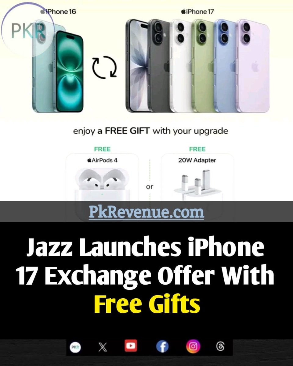 pkrevenue's tweet image. Jazz Launches iPhone 17 Exchange Offer With Free Gifts

Article Link: pkrevenue.com/jazz-launches-…

#Jazz #iPhone17 #TechDeals #Pakistan #MobileUpgrade #Apple #Gadgets