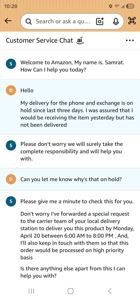 DeepNotJhony's tweet photo. @AmazonHelp See the chat history with the customer service, terrible waste of time https://t.co/VkufnPi8uy