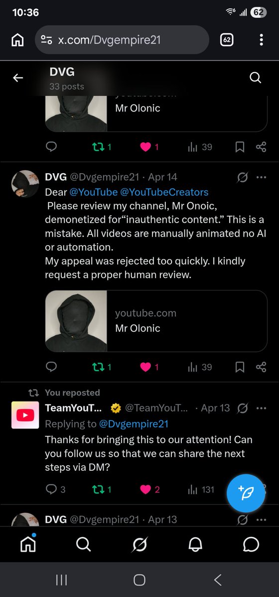 Dvgempire21's tweet photo. @TeamYouTube @alb_track13776 I am waiting from last one week.... 
Pls check! https://t.co/q7XhZyehUR