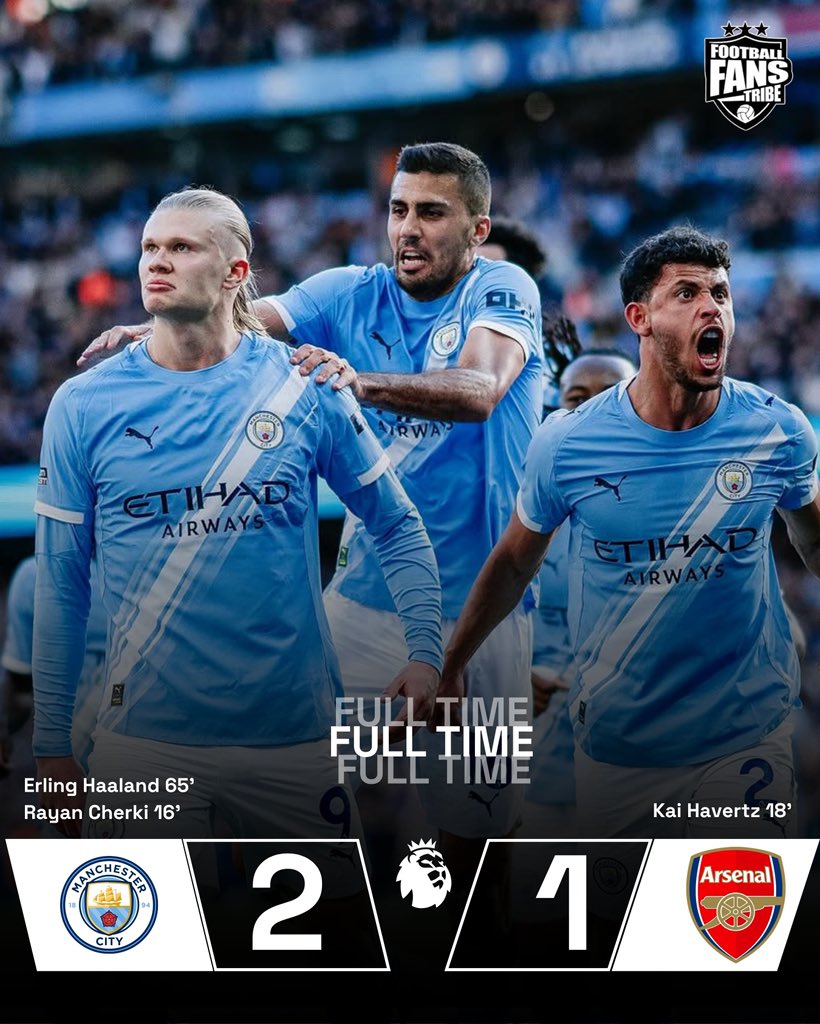 FansTribeHQ's tweet image. Man City defeat Arsenal to set up a Title Race grand finale ⚽️🍿

#mancity #arsenal #MCIARS #premierleague