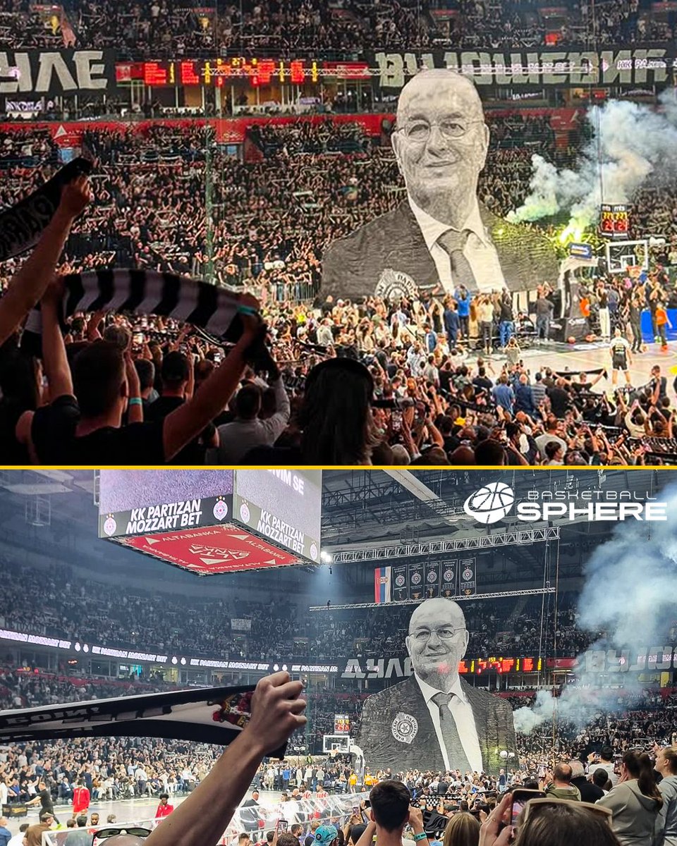 Partizan fans once again honored the legendary Dusko Vujosevic before the derby game vs Crvena Zvezda. 🖤🤍

#kkp #kkcz