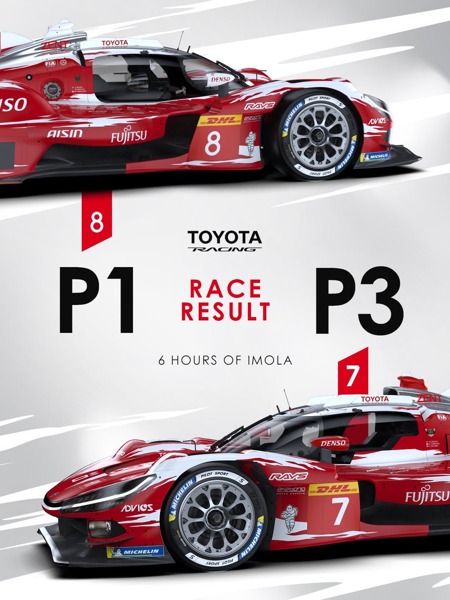 👏 <a href="/kamuikobayashi/">KAMUI KOBAYASHI</a>, <a href="/Mikeconway26/">Mike Conway</a> and <a href="/nyckdevries/">Nyck de Vries</a> completed a double podium for the team after a strong #6HImola performance.

Happy to be taking home a full set of trophies 🏆 

#TOYOTARACING #TR010HYBRID #WEC