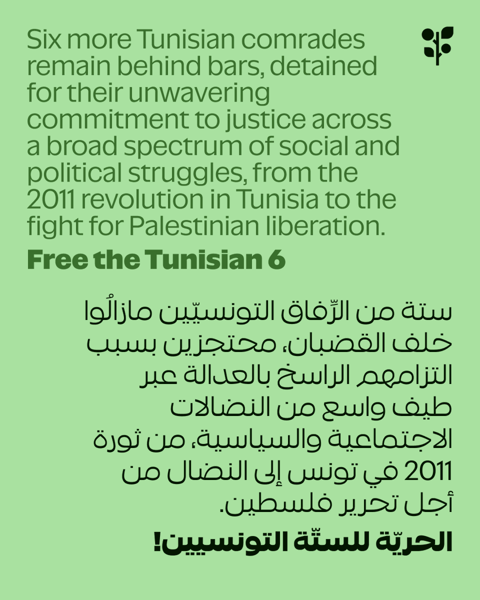 Sana Msahli has been released from Tunisian detention after groundless accusations led to the arrest of her and 6 other activists. We demand the release of the Tunisian 6 now!