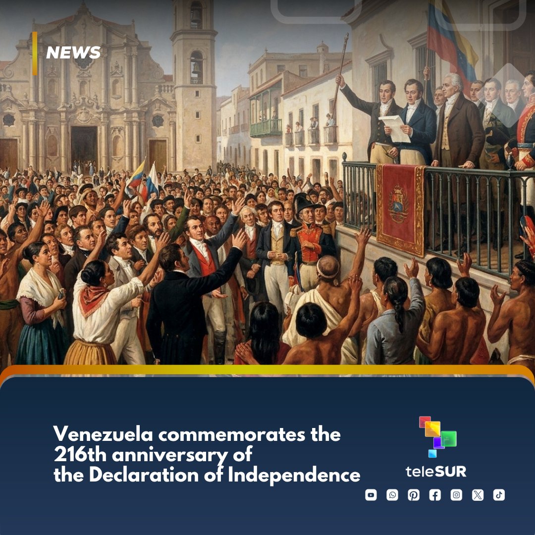 telesurenglish's tweet image. On April 19, 1810, in #Caracas Venezuela, independence leaders such as Francisco de Miranda, Andres Bello, and #SimonBolivar proclaimed Venezuela’s independence through the Act of Independence. 

This historic event marked a crucial step in the country’s struggle for emancipation