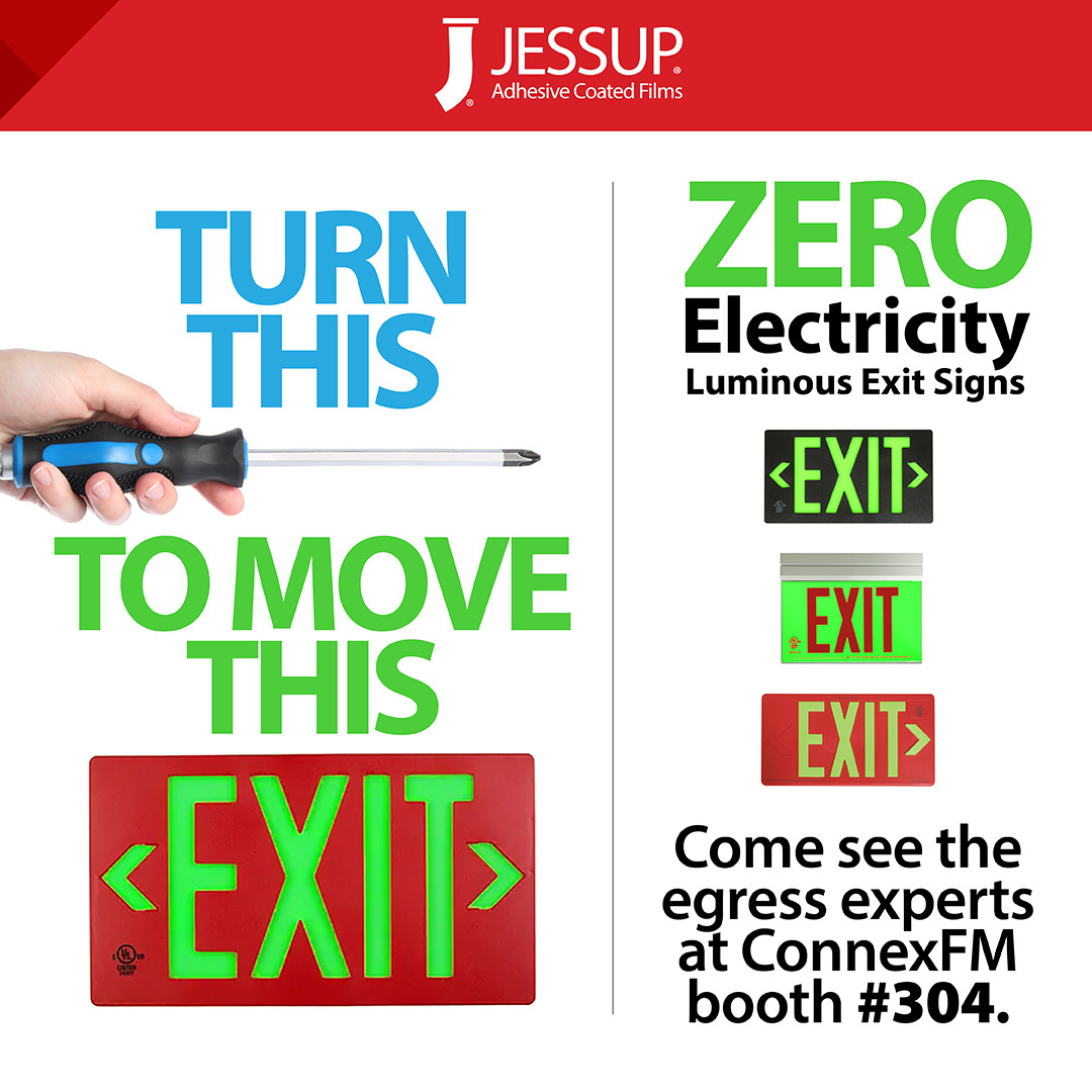 JessupMfg's tweet image. Turn a quick install into long-term savings. 🔧
Our Zero Electricity Luminous Glo Brite® Exit Signs cut out wiring, energy use, and ongoing maintenance costs—so your budget stays where it belongs.

See how much you can save at ConnexFM, booth #304.
#ConnexFM #FacilityManagement