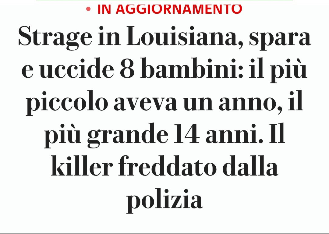 Virus1979C's tweet image. Otto bambini sono stati uccisi in una sparatoria in #Louisiana, negli Stati Uniti, nel corso di quella che le autorità hanno definito una "lite domestica". Le vittime avevano un'età compresa tra uno e 14 anni.