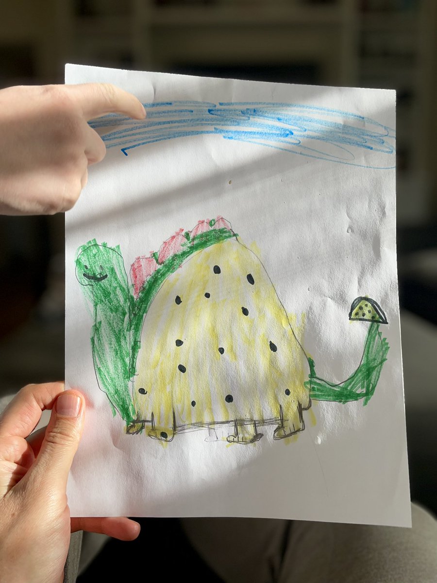 mooreevin's tweet photo. The 6 year old came home with this Taco Dino drawing and it has improved every part of my weekend.

I’m thinking it’s a Barbacoasarus, but am open to suggestions.

The world has been horrid and hard lately, so I hope this improves your Sunday too. https://t.co/Qz4oc3pmPx