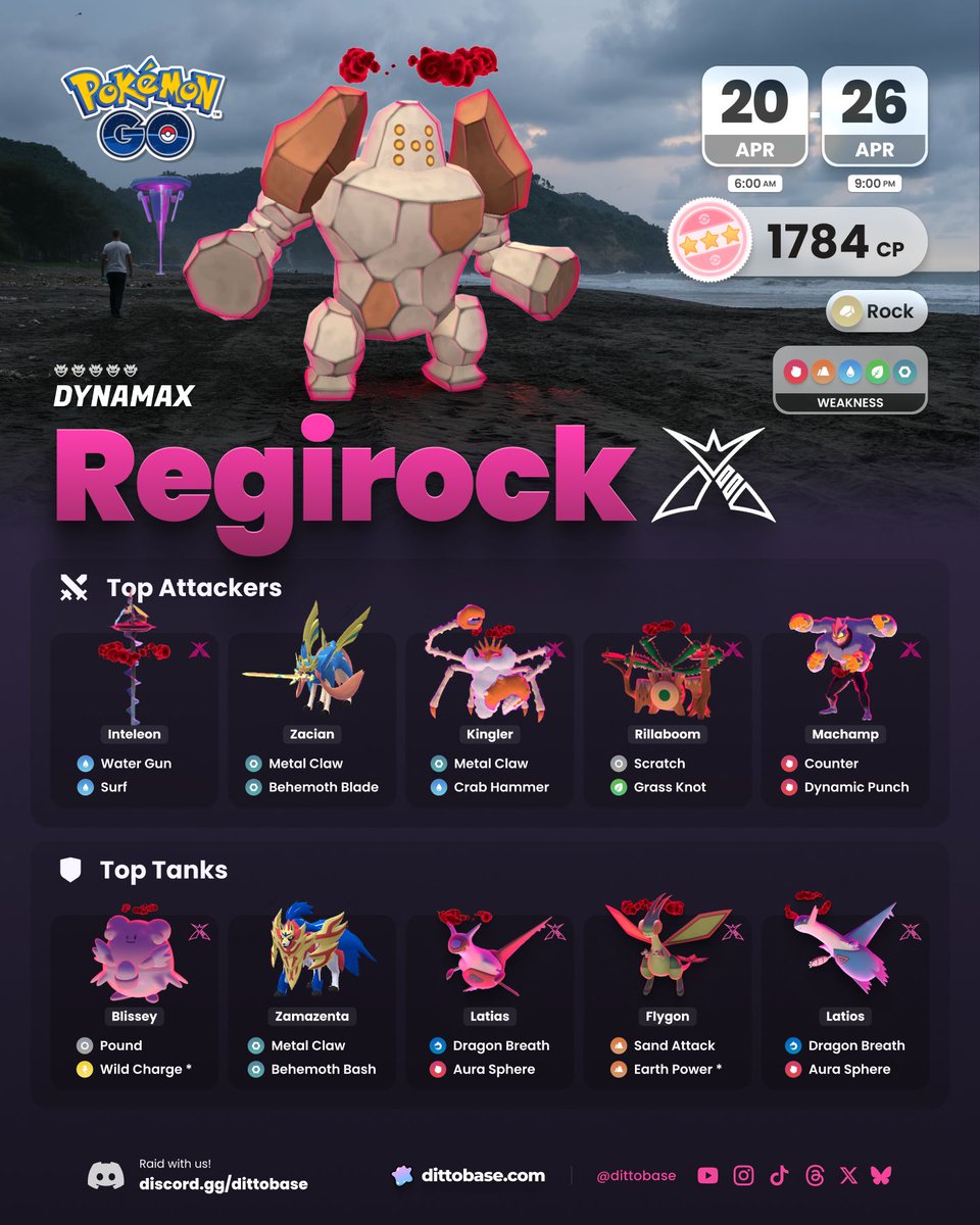 engel_go's tweet image. ✨🥊 Invitaciones Combates Max Regirock Dinamax - Counters y Tips | Pokémon GO Live

🔛 Directo ahora en YouTube: 
youtube.com/live/3Pt6E-vxo…

🔛 Live en TikTok: 
tiktok.com/@engelgoyt/live

#PokemonGO