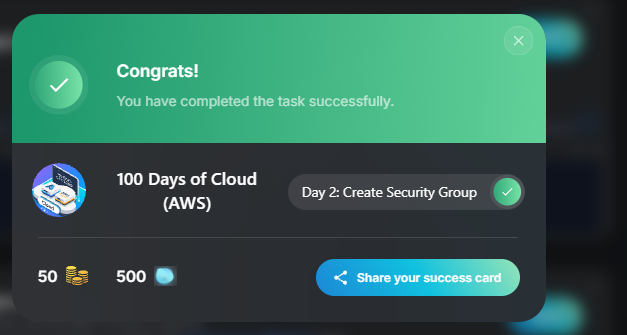 om_Chaudhari365's tweet image. Completed ✔️ 

Created Security Group with 2 inbound Rules..
#cloud #aws #learninginpublic
