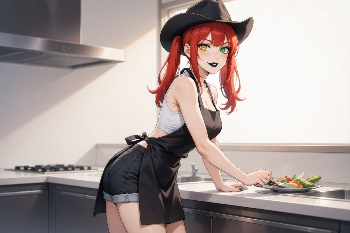 3xQuestOfficial's tweet image. Gina cowboy kitchen lean cook! 🤠 Hat smirk apron plate veggies, ass kitchen spice — your recipe? #originalcharacter #animeart #cowboygirl #3xQuest #kitchenfun