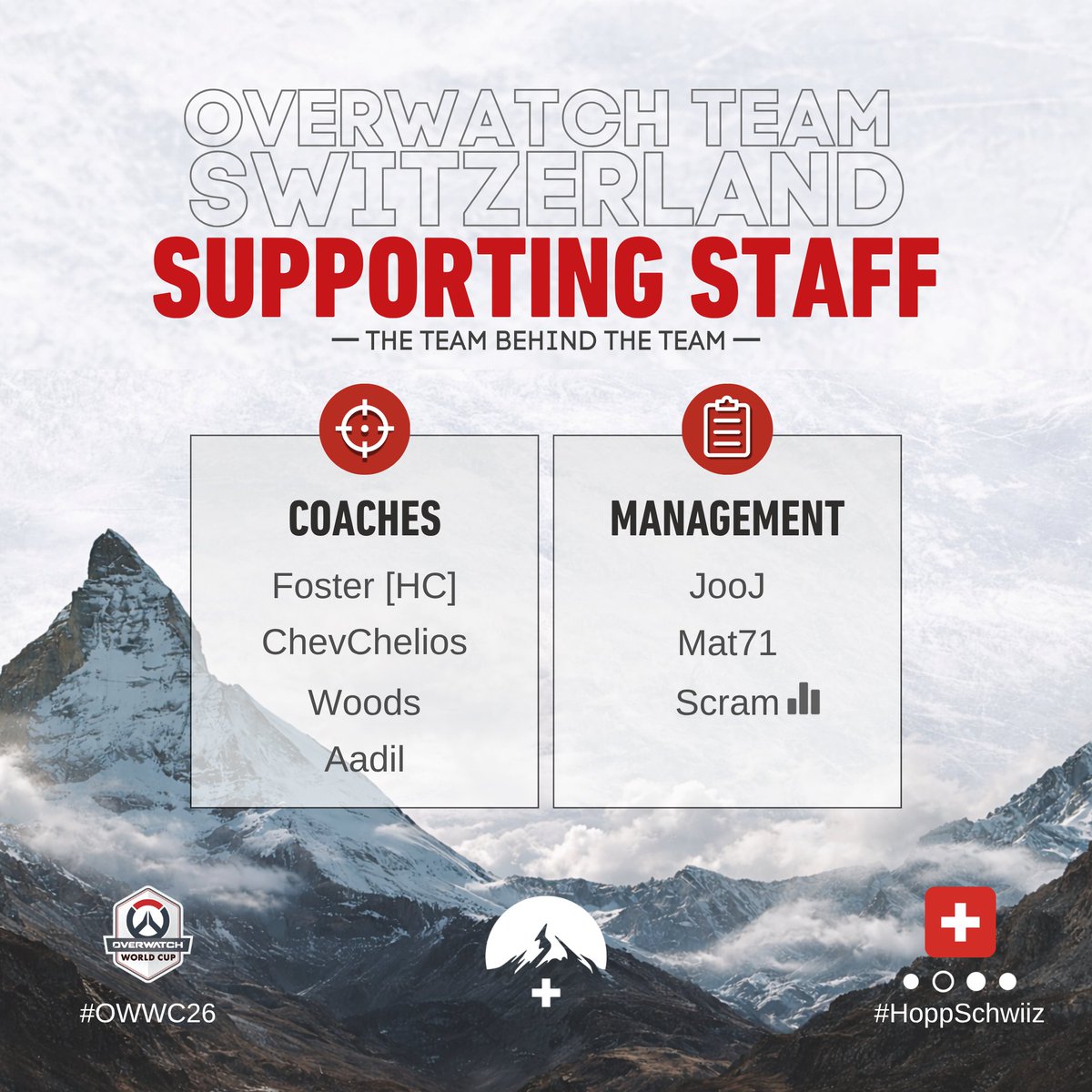 SwitzerlandOWWC's tweet photo. 🇨🇭 Supporting Staff 🇨🇭

A special thank you to the people behind the team ❤️

Your work, time, and dedication don’t always get the spotlight but none of this would be possible without you.

Proud to have you with us 🤝
#HoppSchwiiz #OWWC2026 https://t.co/h9nGzFhZyh