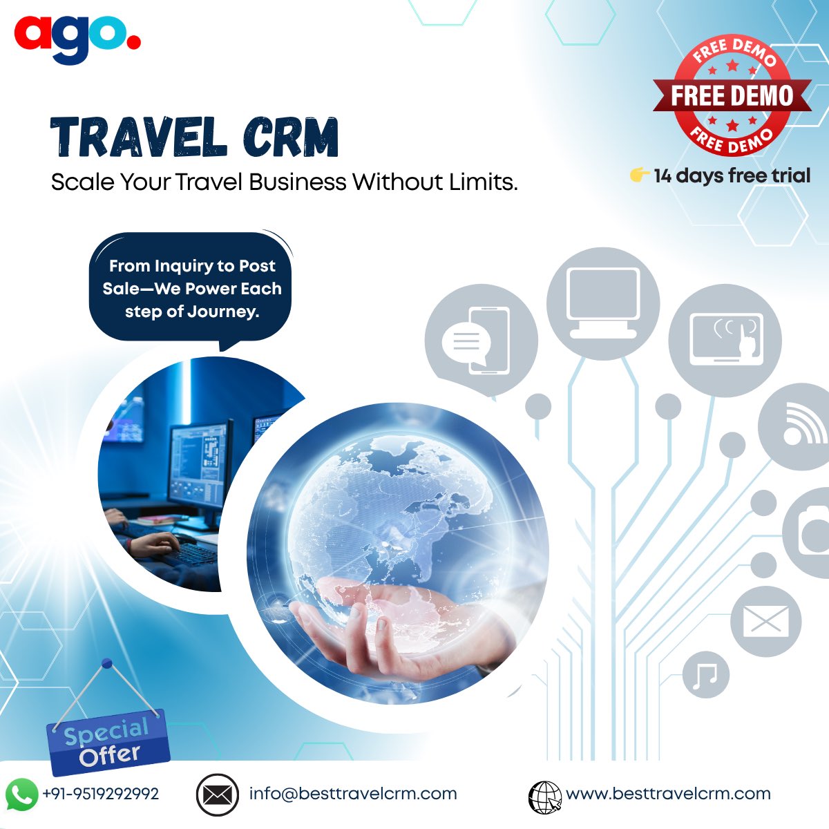 askarjunity's tweet image. Scale your travel business—without paying per user. 🚀
No limits. No hidden cost

🧪 FREE Trial  📅 ₹3,499 Monthly ⭐ ₹9,000 Quarterly  💎 ₹30000 Annual

Book Demo: 🌐 besttravelcrm.com 📲 WhatsApp:+919519292992
#TravelCRM #TravelBusiness #StartupIndia #CRMSoftware