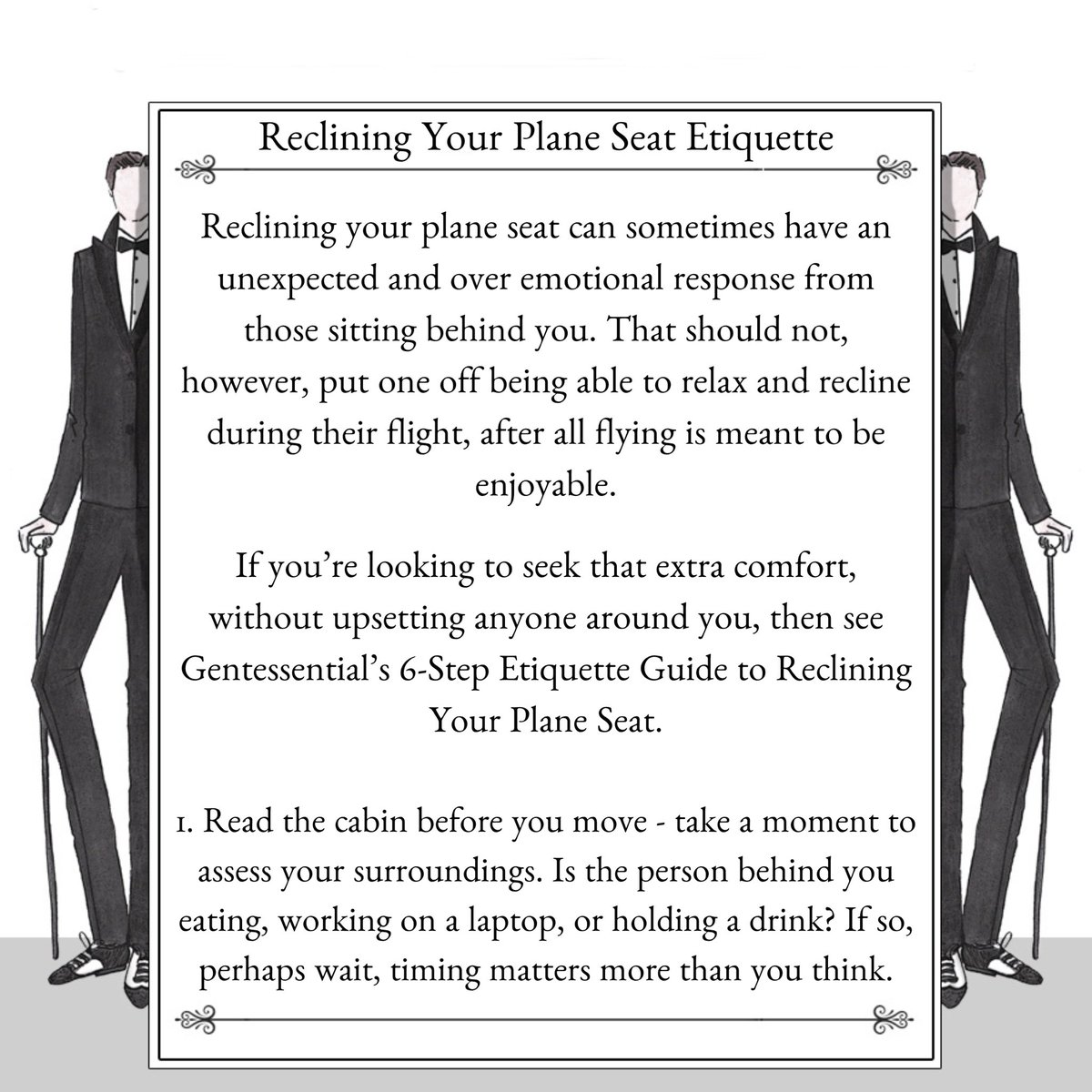 Gentessential's tweet image. Gentessential’s Etiquette Guide to Reclining Your Seat
*
*
*
#etiquette #flying #plane #gentessential 
*
📷1: Aeroplane, 1980