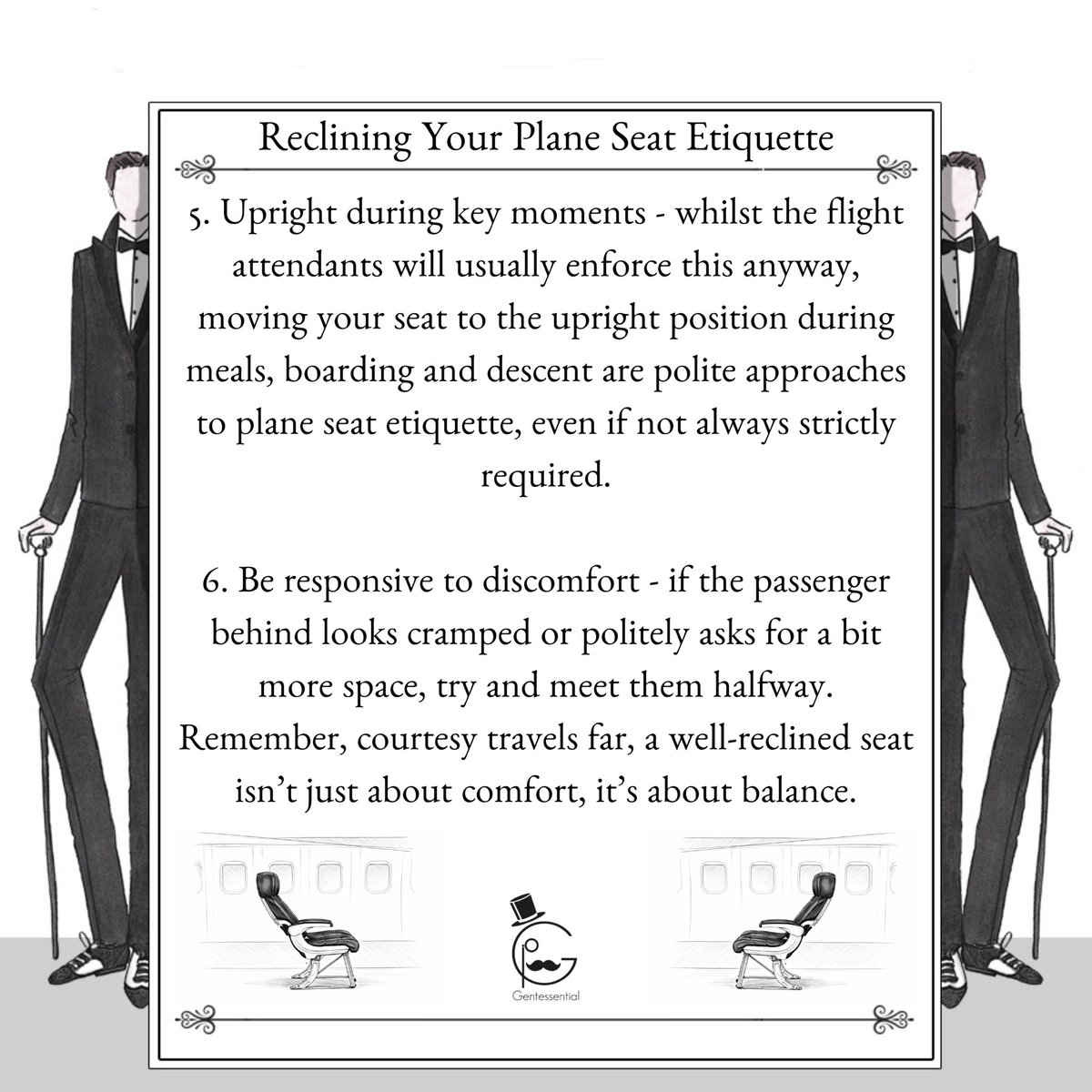 Gentessential's tweet image. Gentessential’s Etiquette Guide to Reclining Your Seat
*
*
*
#etiquette #flying #plane #gentessential 
*
📷1: Aeroplane, 1980