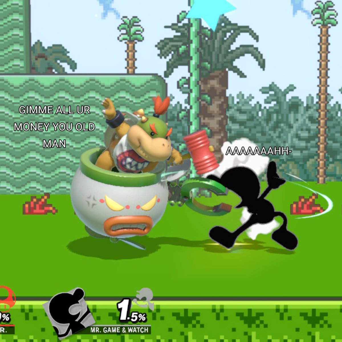 HalfPintHailey's tweet image. #smashbros Bowser Jr. beating up an elderly man real /j