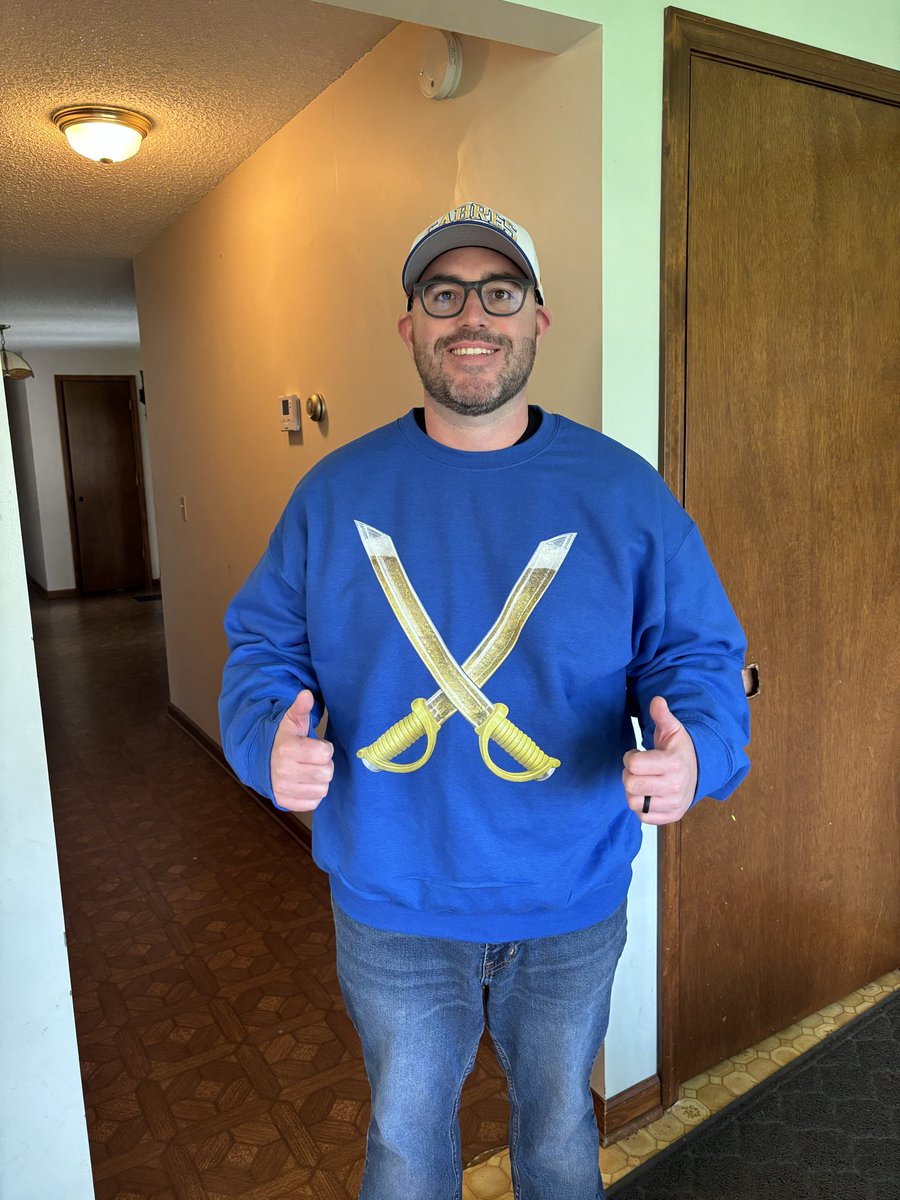 Gfalk87's tweet photo. Thanks to @TEESRUS716 and @SabresFunStats for the awesome sweatshirt! #sabreshood https://t.co/0pgzbGT7Nj
