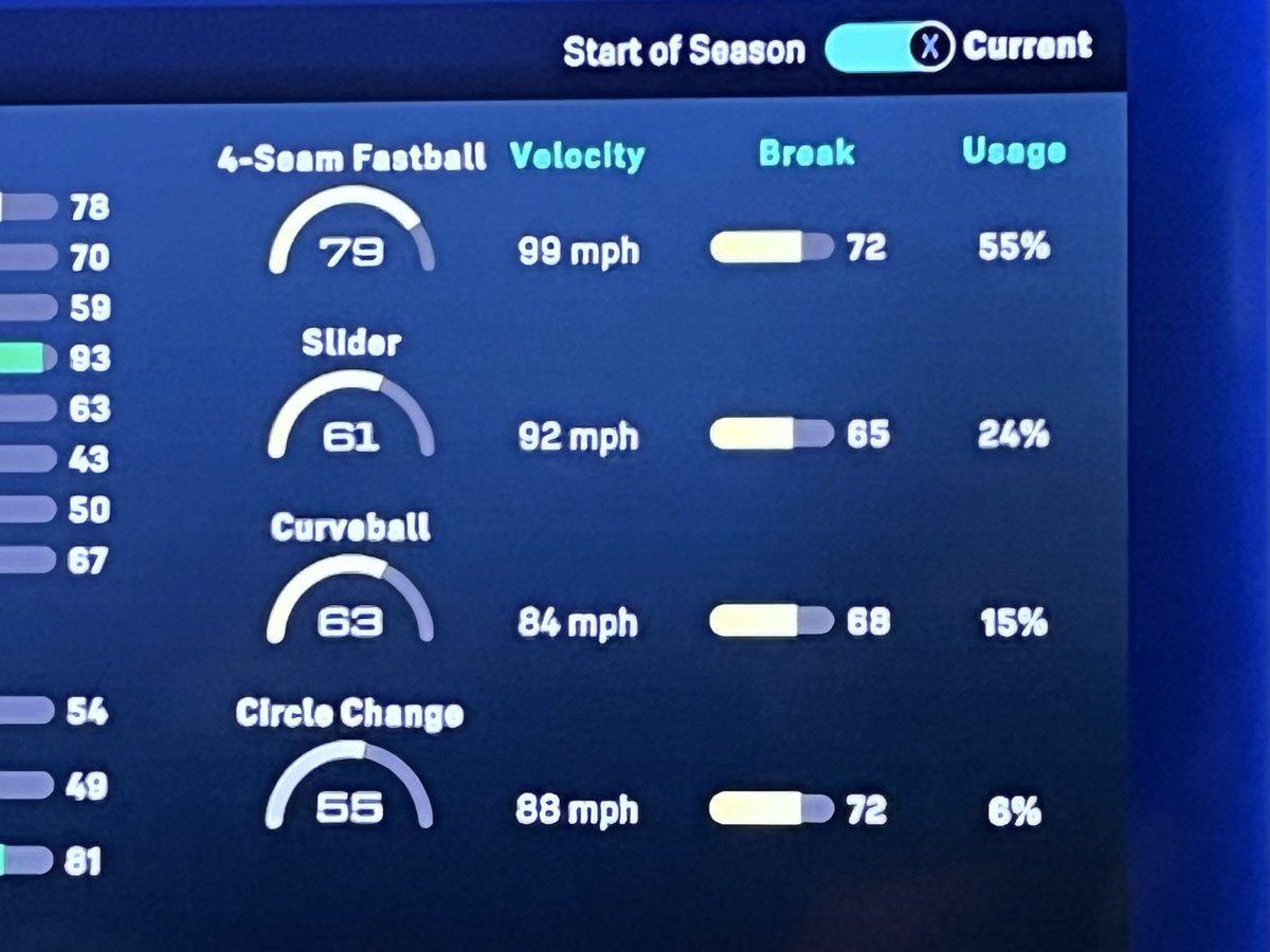 games_volume's tweet photo. @SStrom_ @Jack_McMullen11 @MarlinsRadio Here is Miz’s the Show numbers. So that slider is well above Video Game lol :) https://t.co/HKEeTNKhou
