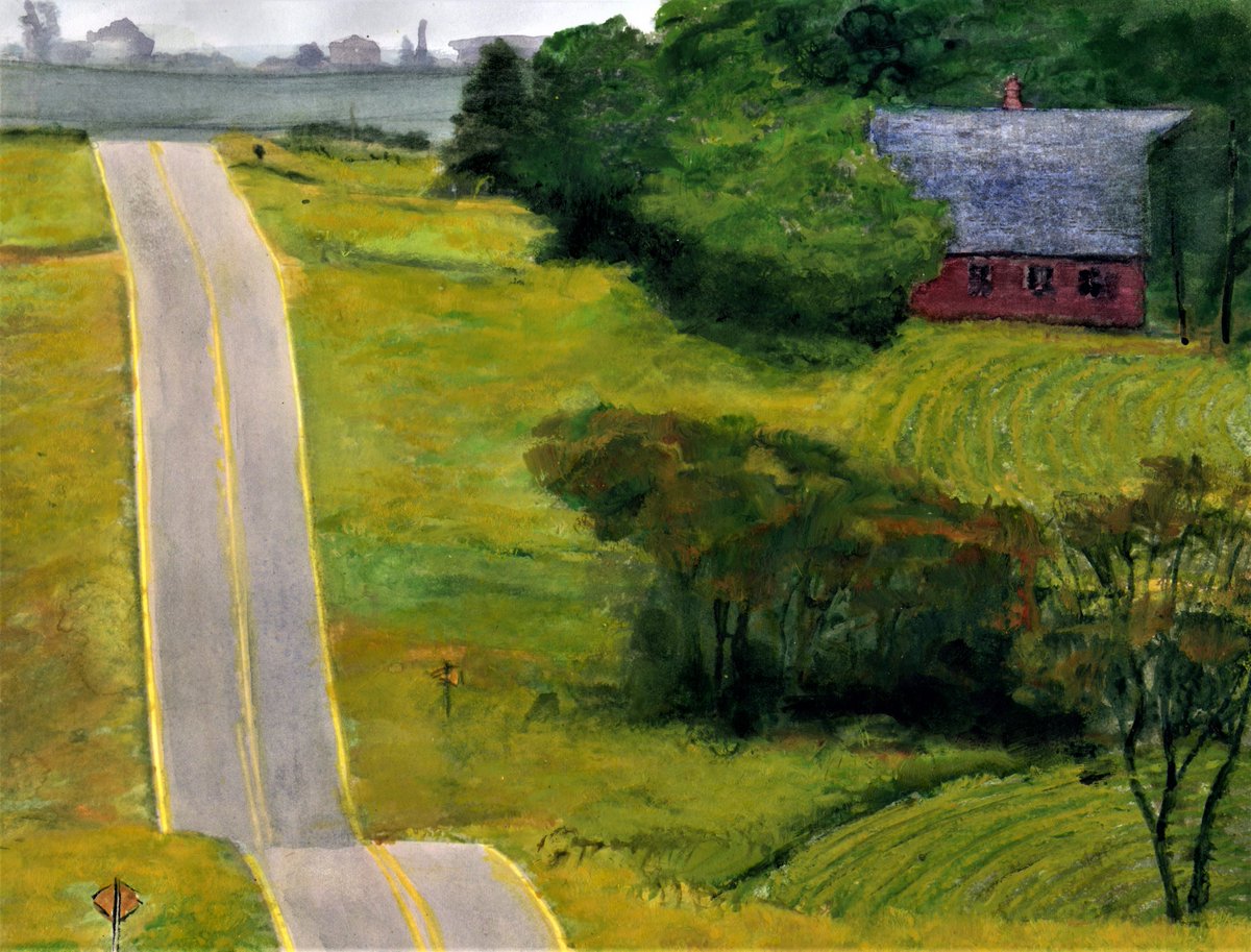 RandySprout1's tweet photo. Turkey Tailed Barn Iowa: 9X12 watercolor on #140 Arches hot-pressed: This is a common scene in Southwest Iowa in the spring as many of the fields are cleared for planting. Can you guess why this is called a turkey tailed barn https://t.co/aZYeJqDcTR