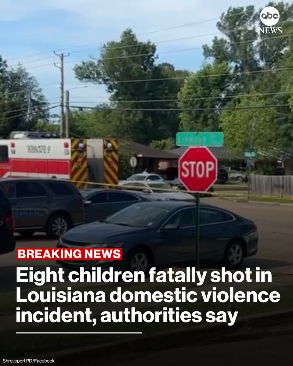 ABC's tweet image. A gunman killed eight children, ranging in age from 1 to 14 years old, early Sunday in Shreveport, Louisiana, authorities said, describing the incident as a "domestic disturbance." abcnews.link/PHGcyYp