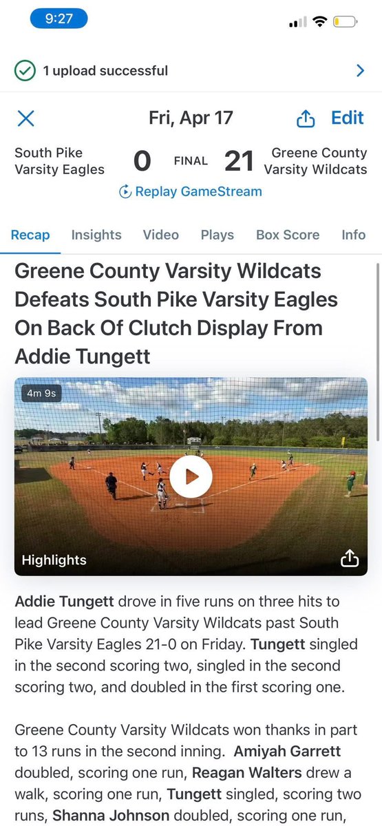 AddieT_2027's tweet image. First round down! 
First game- double &amp;amp; 2 singles bringing in 5 runs 
2nd game- no hitter &amp;amp; double 
@UWA_Softball @GreeneSoftball @CSA_Training @FuryPlatNatBelk @T1Hearn @Recruit_GC