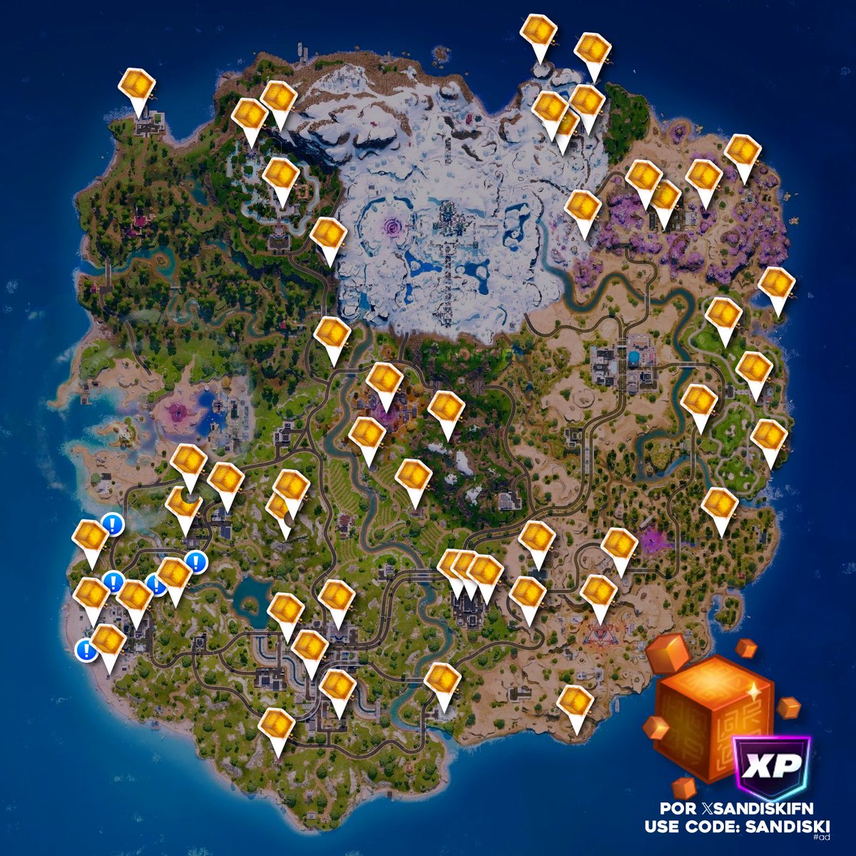 sandiskifn's tweet image. 📍 Localização dos Cubos do Caos #3! #Fortnite 

⚠️ 5 novos Cubos ao redor do Novo Santuário
⬆️ 4.000 XP cada Cubo
✅ 20.000 XP ao coletar 5 da mesma área
🟧 Mais em 30 de Abril, às 10h BRT